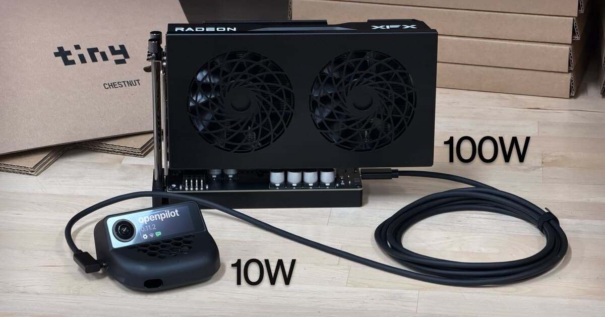 A Chestnut graphics card kit next to a comma four